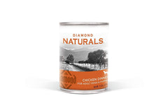 Diamond Naturals Chicken Dinner Can portrait with real chicken for lean muscles