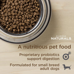 Small dog bowl with Diamond Naturals chicken and rice meal ready to serve for small dogs.