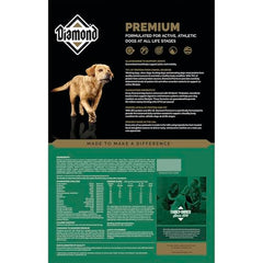 Diamond Premium kibble close-up highlighting protein quality for lean muscles