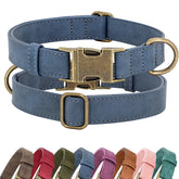 Didog soft PU leather dog collar blue side view shows all-day comfort for daily walks