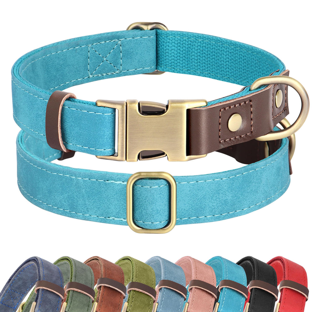 Didog soft PU leather dog collar light blue close-up showing durable daily wear