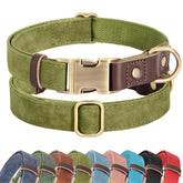 Didog Soft PU Leather Dog Collar olive green side view shows comfortable all-day wear