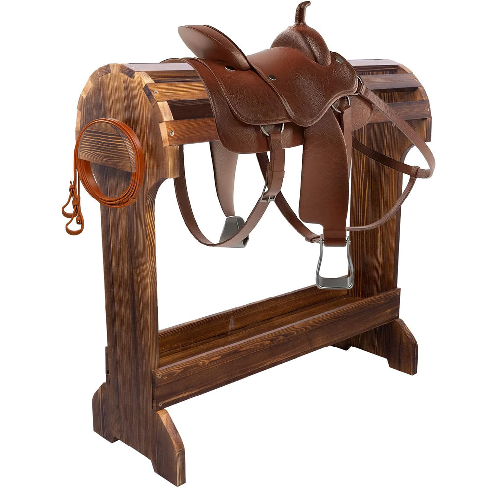 DigNew large wood saddle rack with curved top supports saddles gently, reducing pressure points.