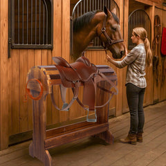DigNew saddle rack with rein storage keeps reins organized and tangle-free.
