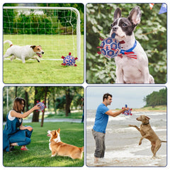 Diman dog soccer ball water-toy demonstrates buoyant fun at pool, lake, or beach.