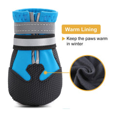 Dimicoo dog boots in winter snow offering reliable traction.