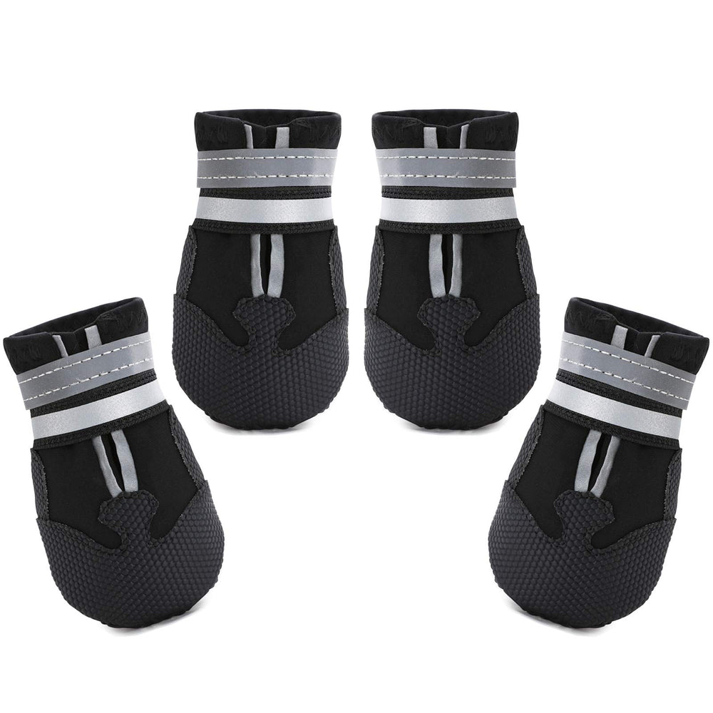 Dimicoo water-resistant dog boots guard paws in rain and snow during outdoor walks.