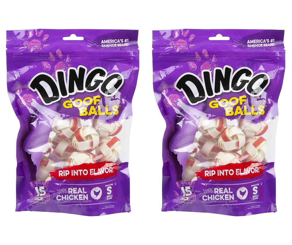 Dingo Goof Balls small chicken rawhide chew front view promotes tasty chewing for dogs