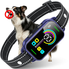 DINJOO purple bark collar front view with adjustable strap for a comfortable fit.