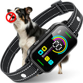 DINJOO Smart Bark Collar LED display shows battery and mode for quick setup