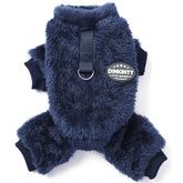 Dinkinty dog sweater navy XXS on dog provides warm comfort during walks.