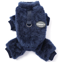 Dinkinty dog sweater navy XXS on dog provides warm comfort during walks.