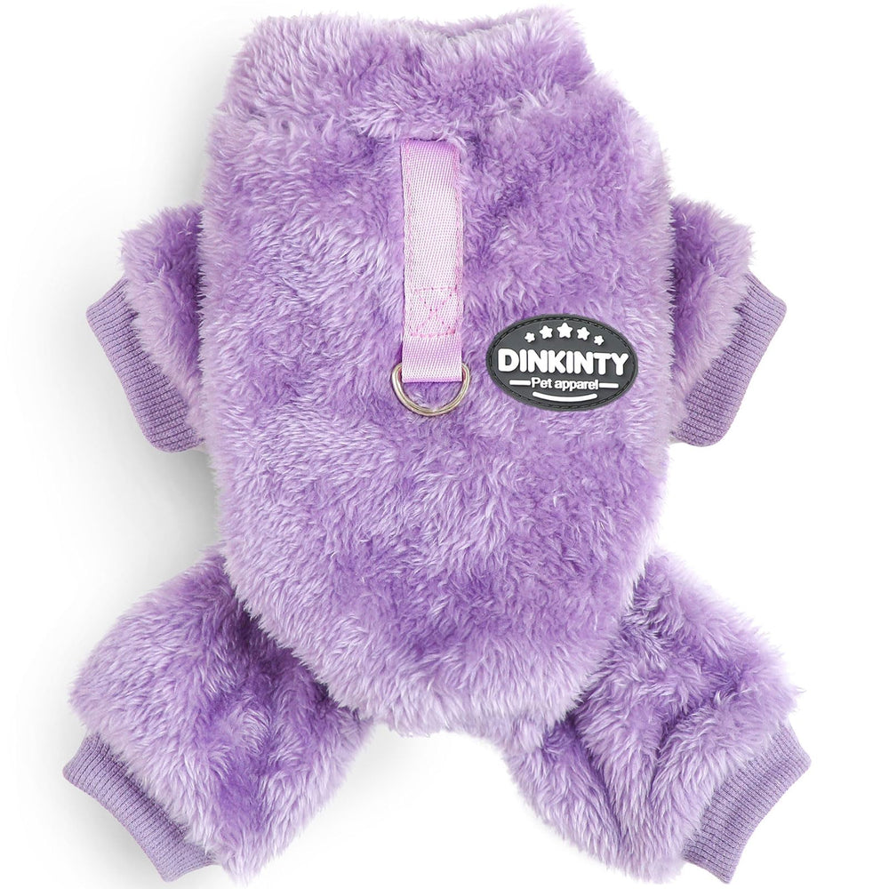 Dinkinty dog sweater purple XS back view for cozy winter coverage.
