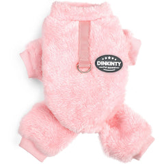 Dinkinty dog sweater pink front view highlights cozy fleece warmth for small dogs.