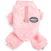 Dinkinty fleece dog pajamas pink large wearer's fit, showcasing cozy comfort for chilly days.