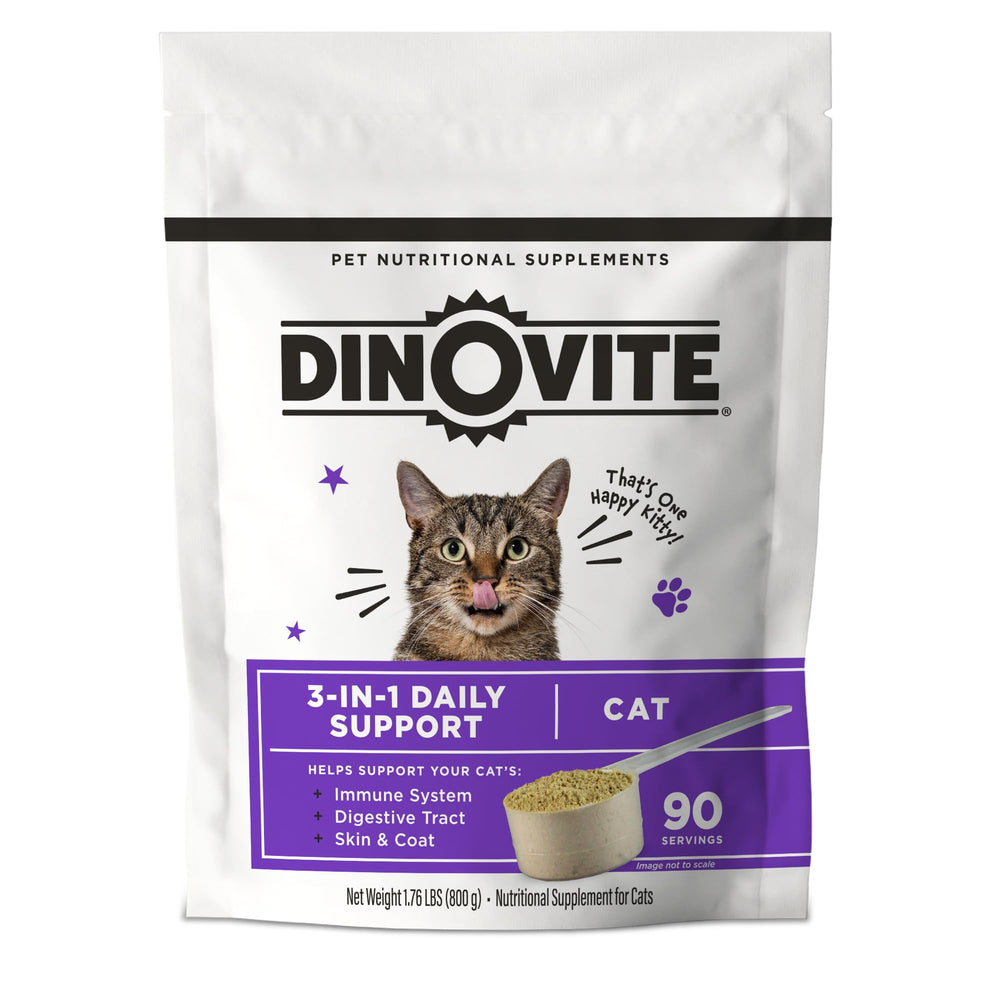 Dinovite for Cats immune-digestive bottle shows powerful formula supporting digestion and immune health.