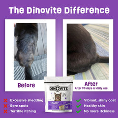 Dinovite for Cats prebiotic-probiotic complex jar demonstrates gut-friendly formula promoting digestion and resilience.