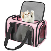 Discala pink under-seat cat dog carrier fits many airlines.