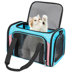 Discala transportín para mascotas 15 libras, azul y rosa: viaje cómodo bajo asiento.