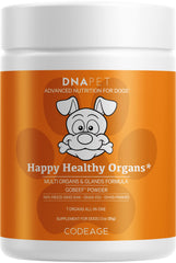 DNA PET Happy Healthy Organs bottle shows the multi-organ blend for dogs.