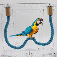 Dnoifne rope perch with cotton rope and wooden ends for safe gripping.