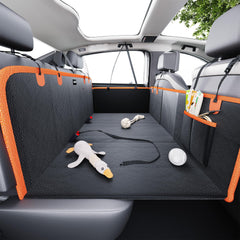 DNYKER back seat extender front view shows extra space for dog comfort.