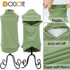 Dociote green fleece hoodie for puppies close-up highlights soft texture and warmth