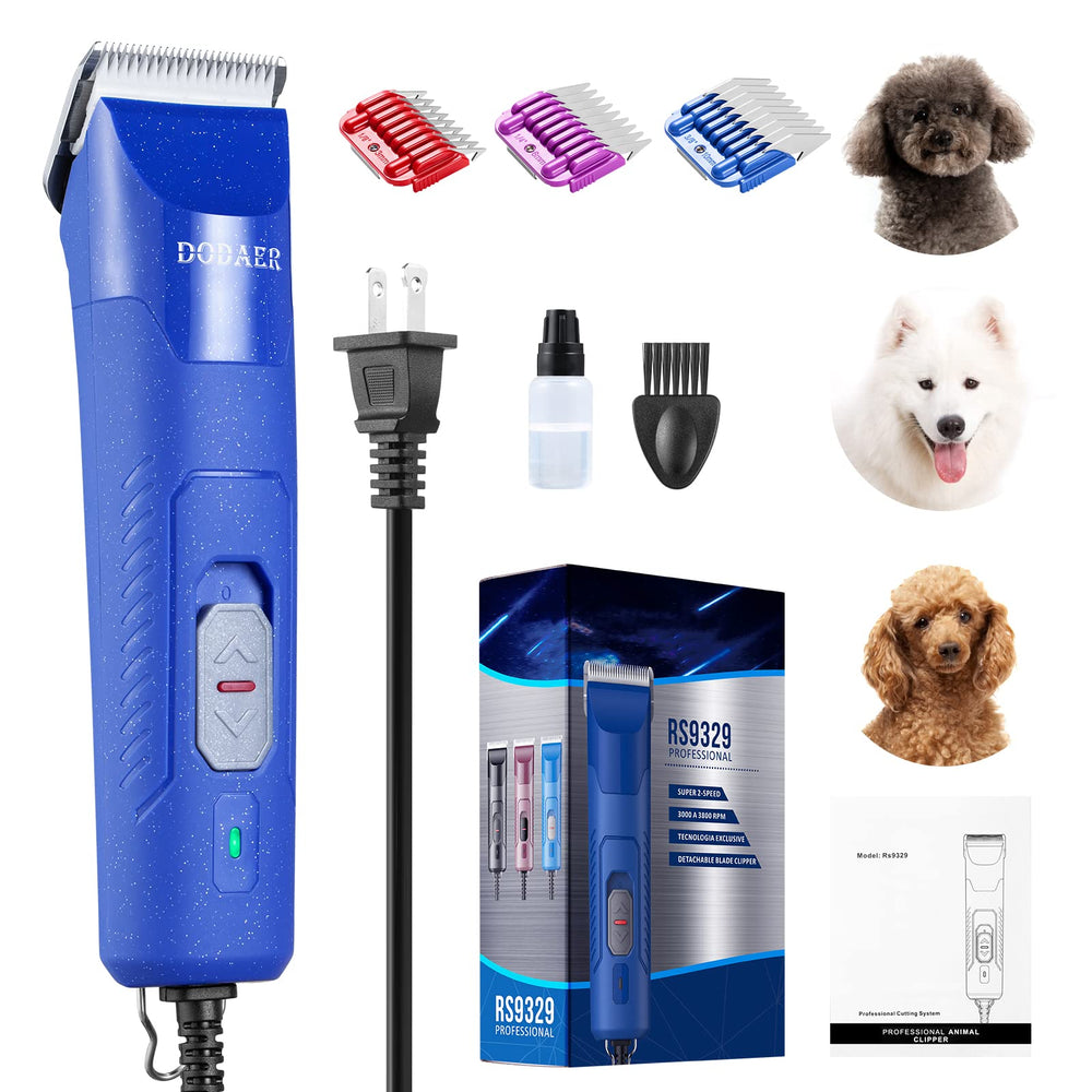DODAER blue professional clipper side view enabling calmer grooming sessions.