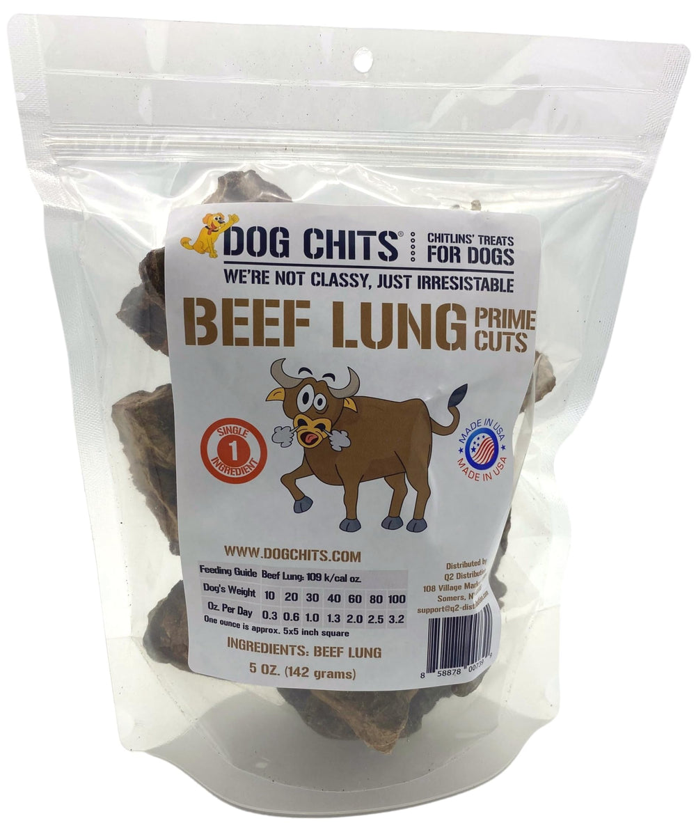 Dog Chits beef lung fillets packaging highlights grain-free training rewards