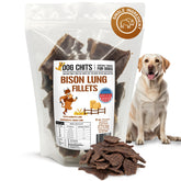 Dog Chits bison lung fillets front label shows all-natural protein snack for training rewards.