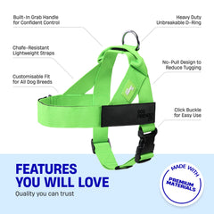 Dog Friendly Co DF Co harness sturdy grab handle improves control in crowded spaces.