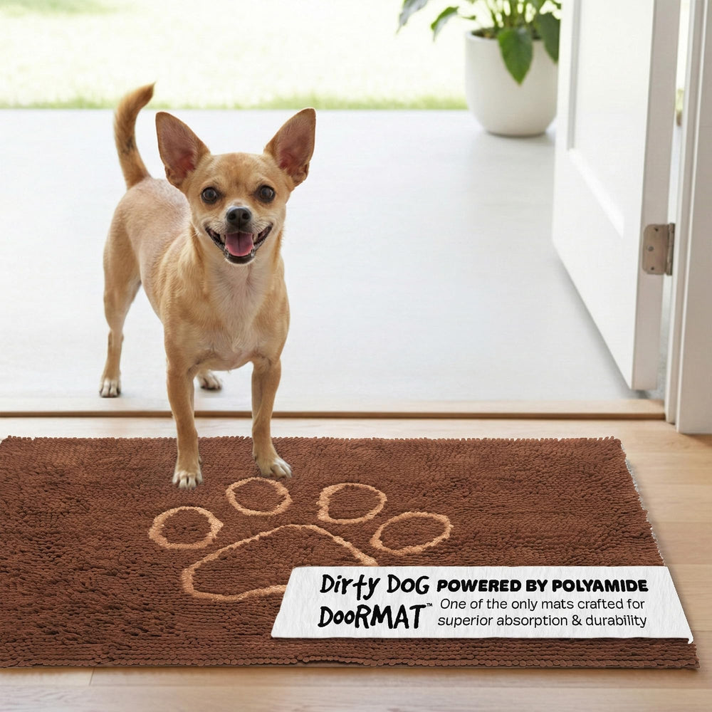 Dog Gone Smart Dirty Dog Doormat close-up shows ultra-absorbent microfiber soaking mud to help keep floors drier.