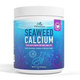 Dog Greens Seaweed Calcium jar open—easy, vet-approved calcium supplement for daily use.