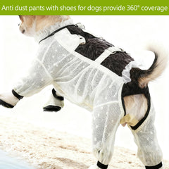 Anti Dust Pants with Shoes for Dogs: secure fit with adjustable suspender straps.