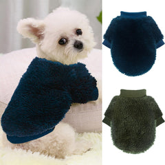Dog sweater blue back view highlights warm fleece for small dogs.