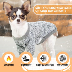 Two-piece dog sweaters grey navy, side view, easy slip-on design.