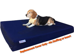 Dogbed4less navy cover with zipper and gusset for easy replacement.