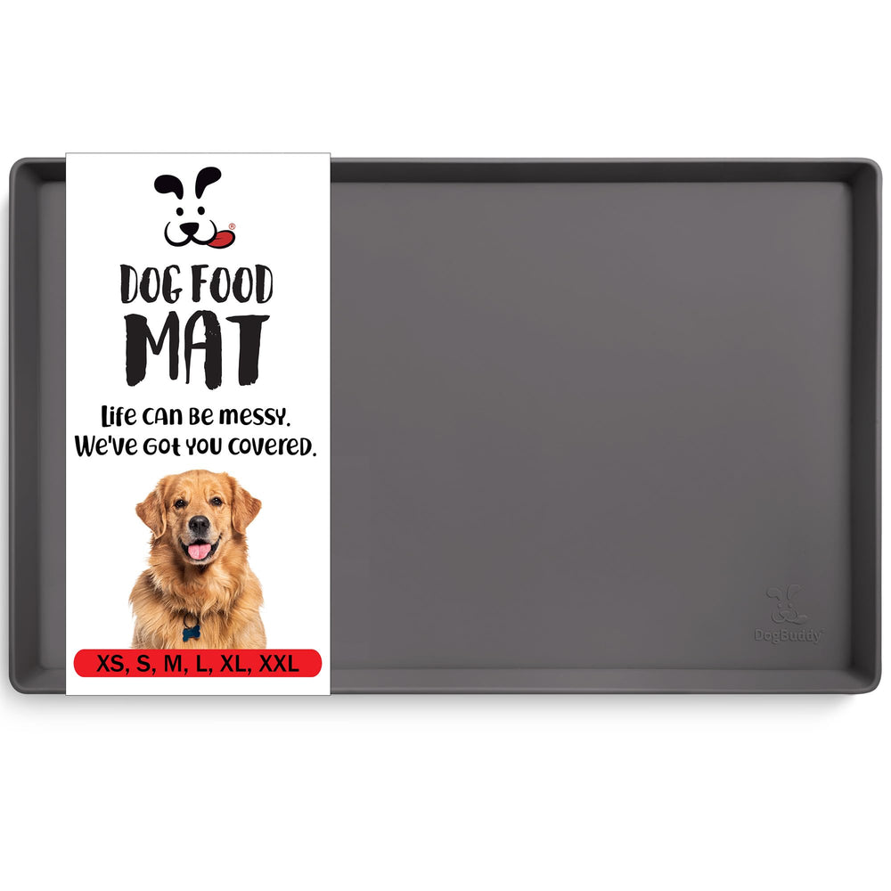 DogBuddy XXL dog food mat shadow with high edge to catch spills and protect floors.