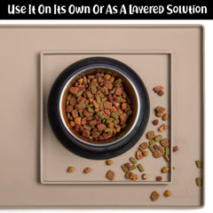 DogBuddy Dog Food Mat placed under bowls catches crumbs and water