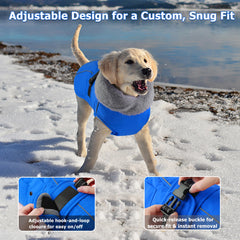 Dogcheer dog coat with foldable high collar protects ears from wind.