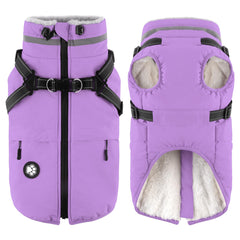 Dogcheer dog coat with harness front view shows weatherproof warmth for cold walks