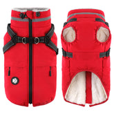 Dogcheer dog coat with harness front red shows integrated harness for secure, comfortable walks.