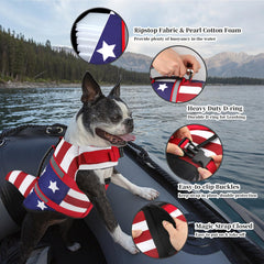 Dogcheer dog life vest close-up of reflective stripes for dusk visibility.