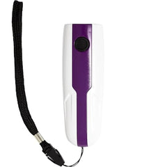 Doggie Don't device in hand demonstrates portable training tool for calm walking.