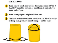 Doggy Dare lock on trash can seals lid during windy days for calmer yards.