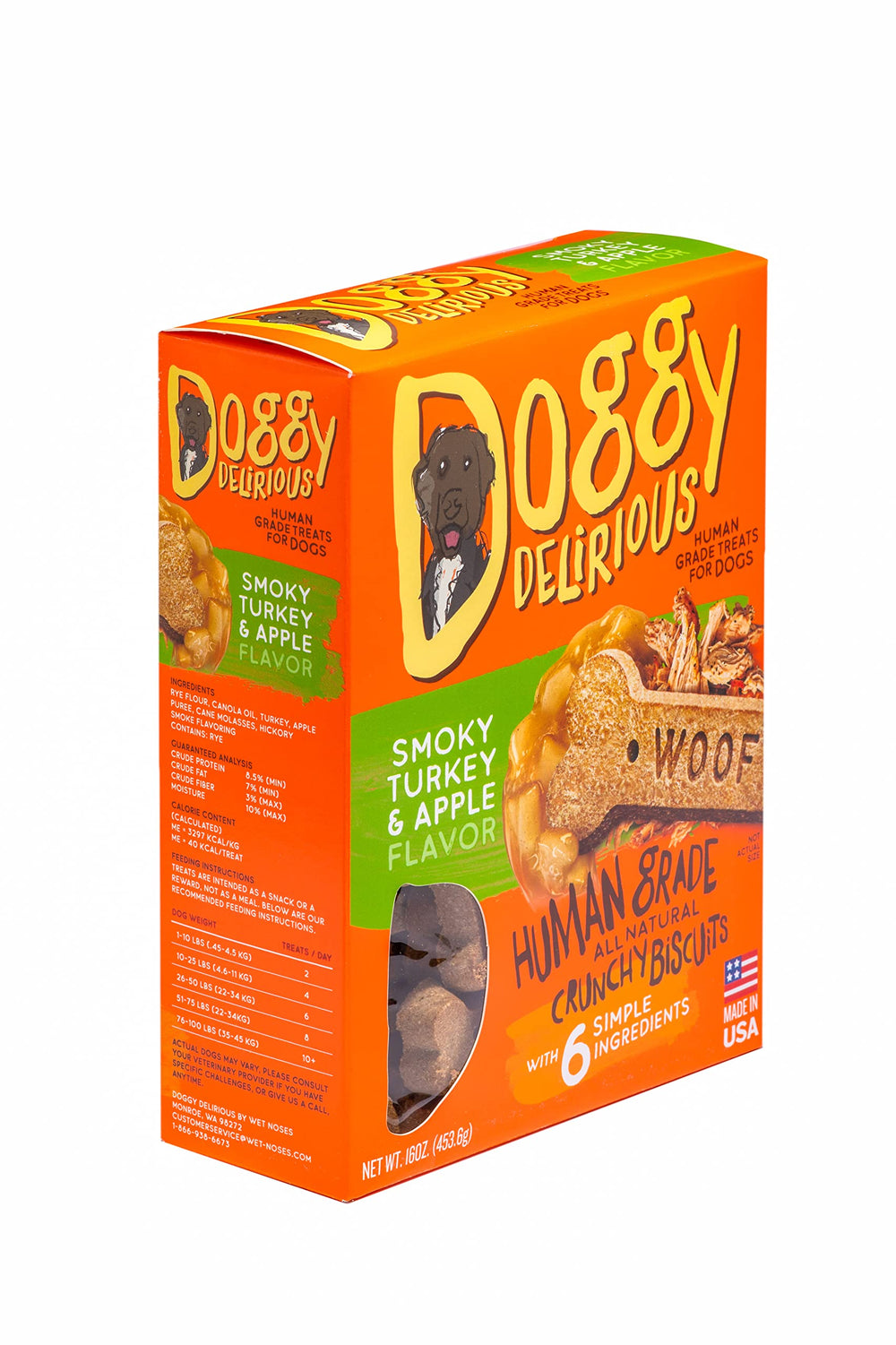 Doggy Delirious, golosinas para perros, textura crujiente y tamaño de 16 onzas