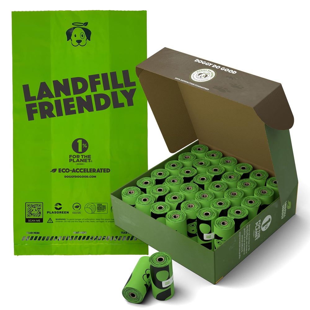 Doggy Do Good landfill-friendly poop bags packaging showcases eco-conscious design
