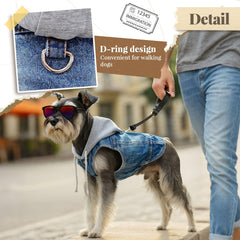 DOGGYZSTYLE denim vest hood detail showing cozy breathable fabric for year-round comfort