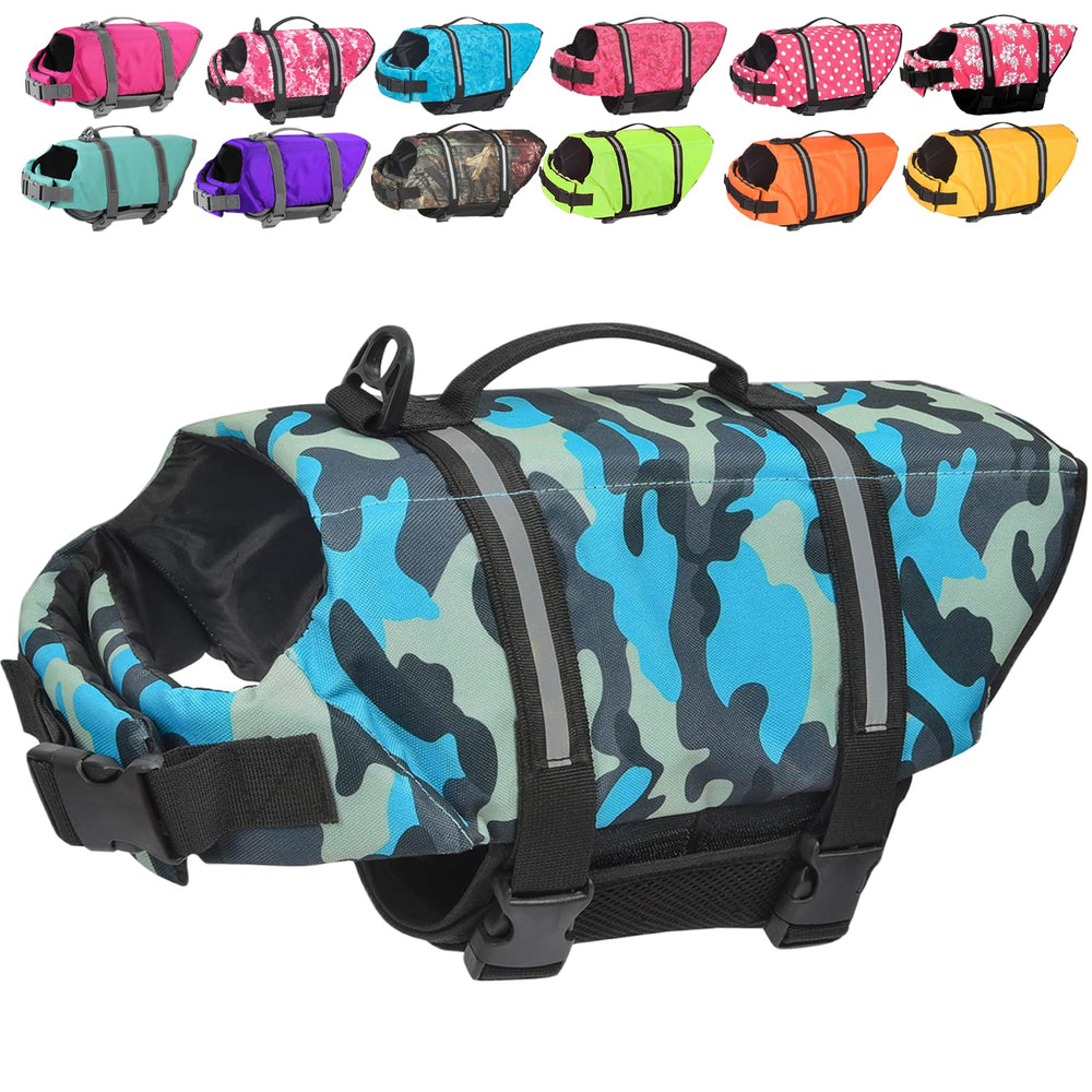 Doglay life jacket front view with bright colors for visibility during swimming
