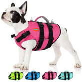 Doglay life jacket with dual-buoyancy foam providing flotation on water.